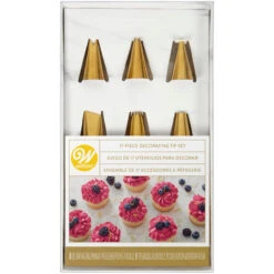 Wilton Navy Blue And Gold Piping Tips And Cake Decorating Supplies Set, 17-Piece