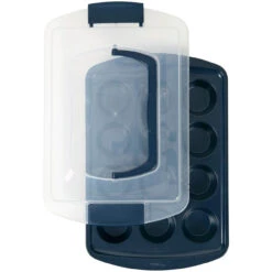 Wilton Diamond-Infused Non-Stick Navy Blue Muffin And Cupcake Pan, 12-Cup